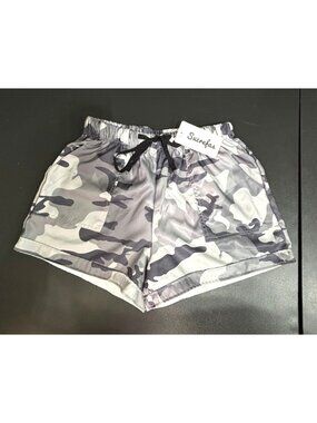 NWT Sucrefas Men’s Gray Camo Drawstring Cotton Blend Shorts Size L